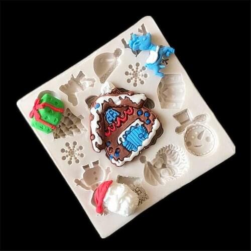 Christmas Cottage Snowman Shape Fondant Cake Mold Candy Chocolate Silicone Molds Biscuits Embossed Mould DIY Baking Tools Aouke