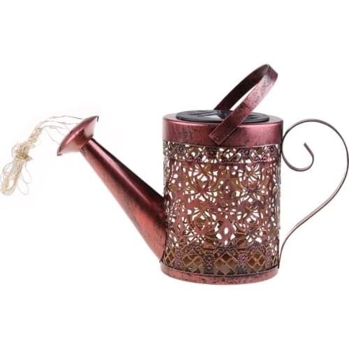 Solar Powered Star Garden Light Hollow Out Wrought Iron Kettle Watering Can Sprinkler Starry String LED Lamp Decoration