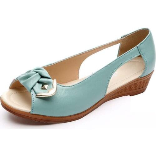 Peep Toe Sandals Women Genuine Leather Sandals For Mother Summer Woman Shoes Bowknot Ladies Casual Shoes Sandalias Mujer XKD4302