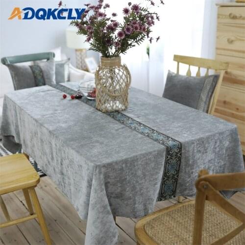 Gray Embroidered Table Cloth Polyester&Cotton anti-dust Dining Room Table Cover 130*130cm/130*160cm/130*200cm Tablecloth