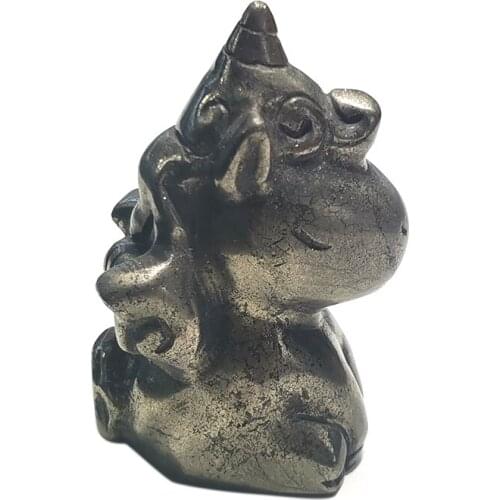 Natural Pyrite Unicorn Statue Hand-carved Treatment Crystal Aura Carving Stone Room Decoration Gift Ornament Statue