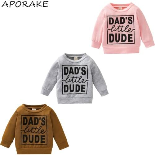 2021 0-18M Toddler Boy Girl Sweatshirt Spring Fall Casual DADDY LITTLE DUDE Letter Print Round Neck Long Sleeve Top Pullovers