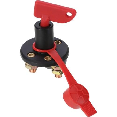 Treyues 1PC 300A 12V-24V Car Truck Battery Isolator Disconnect Copper Cut Off Kill Switch + 2 Removable Keys With Red Dust Cap