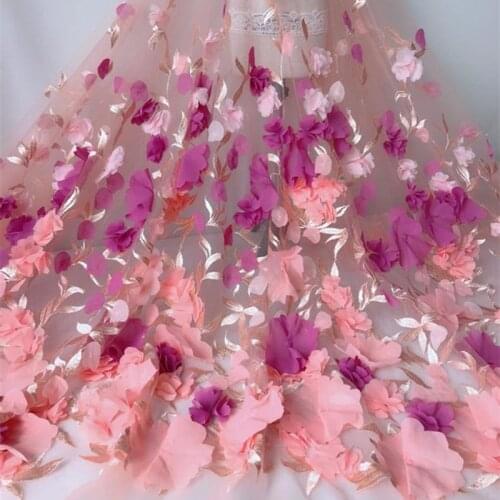 1 Yard 91X130 cm Embroidery Tulle Lace Fabric Chiffon Flowers Applique Fabric Wedding Prom Formal Lace Fabric