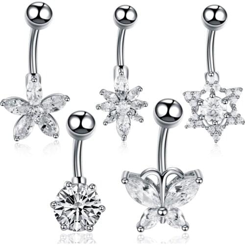 14G Creative 1Pc Surgical Steel Navel Piercing Zircon Rhinestone Belly Button Rings Belly Piercing Body Jewelry Ombligo Nombril