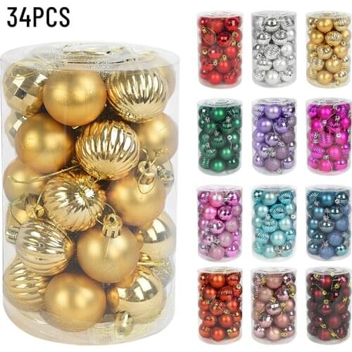 34pcs/box Plastic Christmas Ornament Balls Bauble 4cm Christmas Tree Ornament Decorations Xmas Hanging Balls Toys Navidad Gift