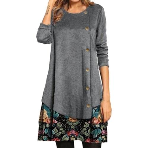 Spring Single-breasted Patchwork Dress Round Neckline Floral Long Sleeve Casual Midi Dress Ladies Autumn Long Sleeve Dress
