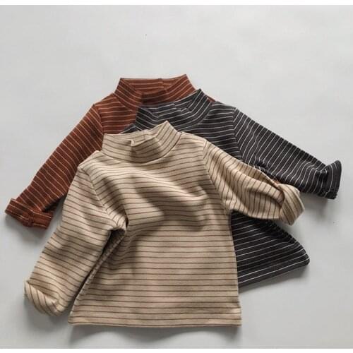 1-6 Yrs Spring Baby Boys Girls High Collar T-shirt Childrens Casual Kids Autumn Baby Boys Girls Long Sleeve Stripe T-shirt