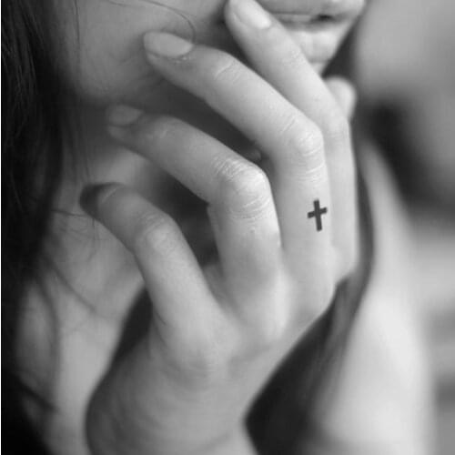 Waterproof Temporary Tattoo Sticker Small Cross Tattoo on Finger Neck Water Transfer Flash Tattoo Fake Tattoo for Girl Women Men