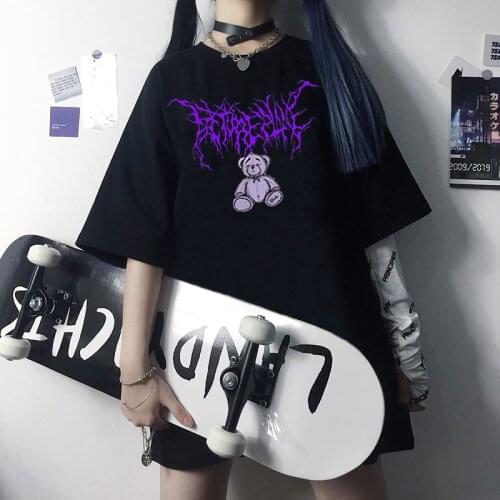 2021 gothic Harajuku cartoon Bear print short sleeve T-shirt women y2k tops Summer streetwear O-neck sweet girls tee shirt