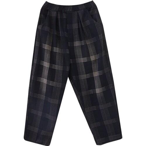 150Kg Plus size womens new winter plaid Jeans warm haron pant 6XL 7XL 8XL 9XL literary fashion high-waist plaid casual pants
