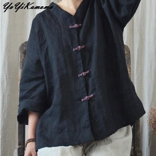 Ladies Tops Cotton Linen Women Black Shirt 2018 Maxi Autumn Spring Chinese Original Long-sleeved Shirt Brief Loose Women Blouses