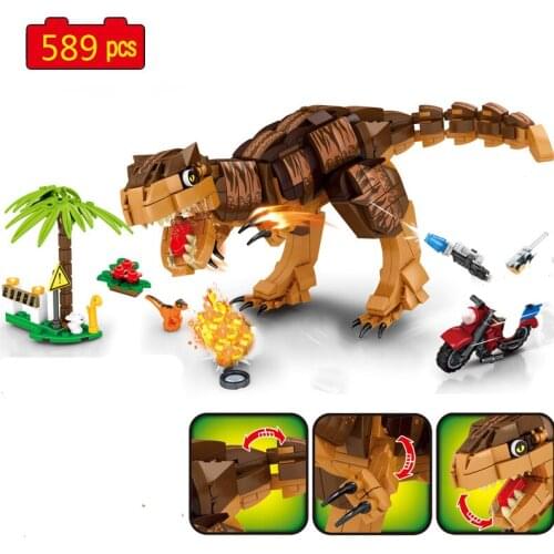 Animal World Dinosaur Park cute cartoon carnotaurus Mini combat motorcycle MOC Building Blocks Bricks Creative toys Gifts