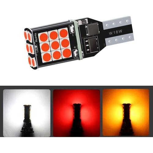 1pcs Bright T15 W16W Auto Reverse Lamp Canbus 921 Socket Brake Bulb White Red Amber 3000K 6000K 12V Diode Bulb