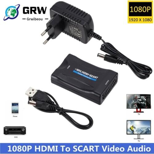 1080p HDMI-compatible To SCART Converter HD Receiver TV DVD Audio Upscale Converter Adapter Cable SCART to AV Signal Adapter