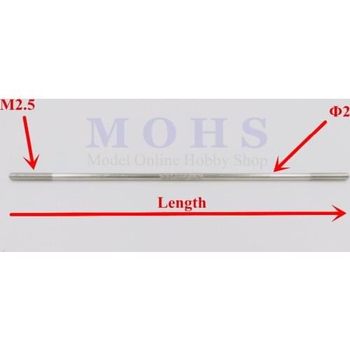 2pcs/lot M2.5 diameter 2mm knurling push pull rod 40mm ~ 120mm M2.5 push rod rc aircraft airplane pull push connecting rod