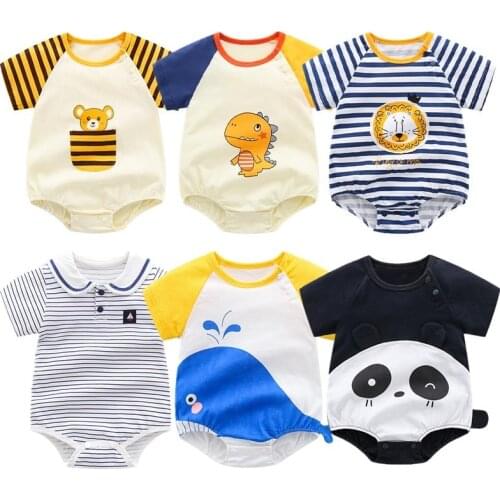2021 Summer Newborn Baby Bodysuit Infants Clothes Unisex Jumpsuit Short Sleeve Cute Cartoon Pure Cotton Thin Babies Clothing