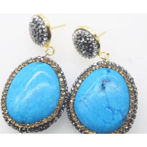 Howlite turquoise zircon falt oval green 25*30mm hook earrings FPPJ wholesale beads nature