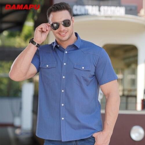 DAMAPU Mens Shirts Short Sleeve Shirt Summer Clothes Man 2021 Oversize Shirt Man Clothes Big Plus Size Denim Husband Pocket