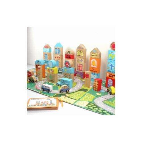 Child wooden educational toy City Venue building blocks toys 50 pieces a set