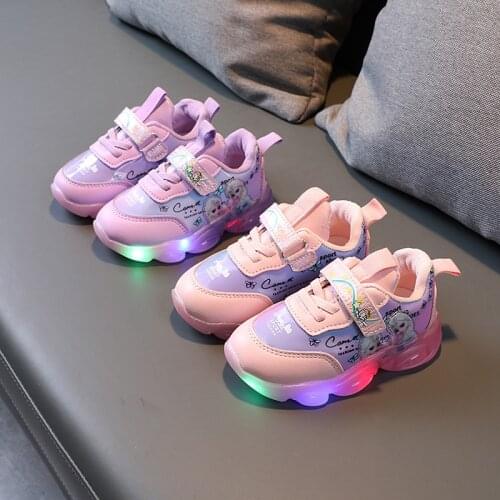Disney cartoon children frozen princess Aisha girl baby non-slip soft sole casual shoes sports light shoes LED