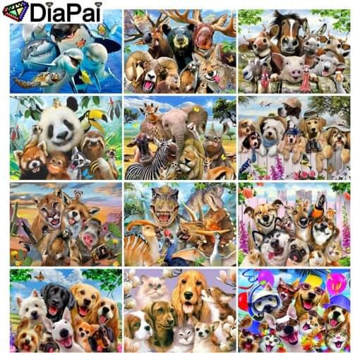 DIAPAI DIY Diamond Painting "Animal friend scenery" Full Drill Square Round Diamond Embroidery 5D Cross Stitch Decoration Home