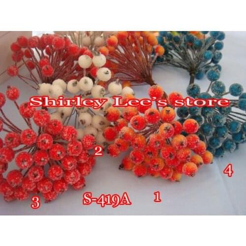Double ended Artificial Faux Iced Frozen Berry Berries Branches Stamen Fruit wired stem Christmas Decorations Crafting wreath