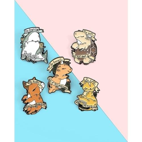 Animals Banner Enamel Pin Custom Whale Horse Turtle Cat Brooches Bag Lapel Pin Cartoon Badge Jewelry Gift for Kids Friends