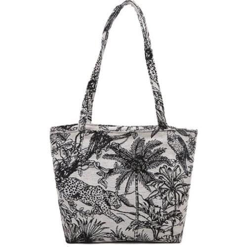 Retro Canvas Bag Embroidery Pattern Clutch Bag Lightweight Shoulder Tote Casual Handbag Fashion Ladies Shoulder Bag