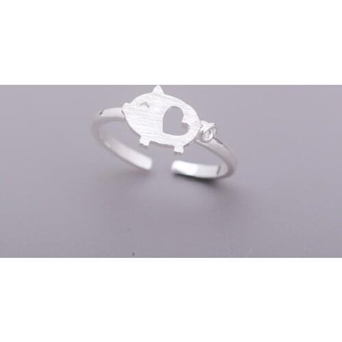 Piglet Drawing Fresh Girlfriends 925 Sterling Silver Temperament Personality Fashion Female Resizable Opening Rings SRI192