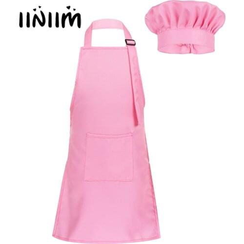 Unisex Kids Boys Girls Adjustable Apron and Chef Hat Set for Kitchen Cooking Baking Painting Training Wear Cosplay Costumes