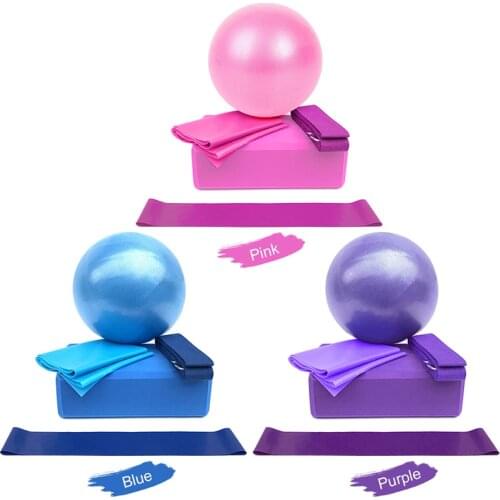 5Pcs/lot Yoga Workout Kit With Yoga Ball Resistance Bands Yoga Block Stretching Strap Fitness Band For Professional Home Pilates