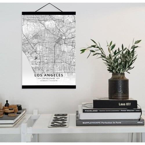 Los Angeles, United States City Map Wooden Framed Canvas Painting Home Decor Wall Art Print Pictures Poster Hanger