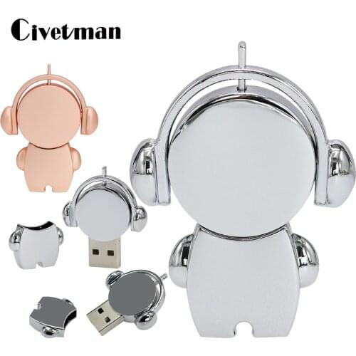 Cute Metal PenDrive Cartoon 128GB Music Man USB Flash Drive 8GB 16GB 32GB 64GB Pen Drive Musician Flash Memory Stick 256G U Disk