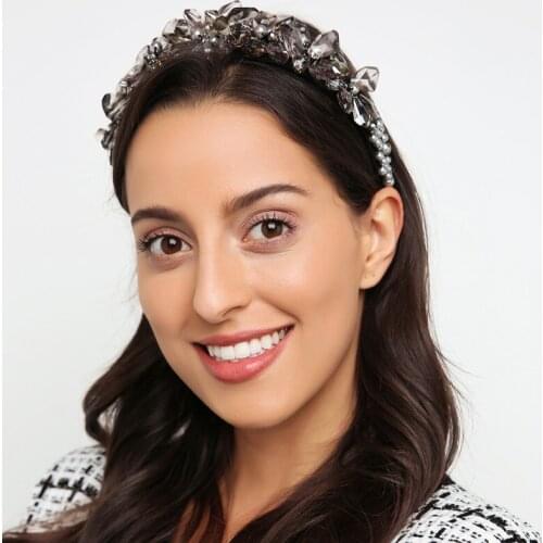 Lalynnly Fashion Pearl Headband Elastic Hair Hoop Luxury Crystal High Grade Hairband Women Wedding Bridal Hair Jewelry F15851