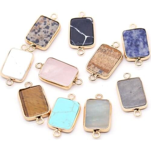 Fashion Rectangle Gem Stone Connector Natural Stone Pink Quartz Charms Pendant for Women Jewelry Making DIY Necklace Bracelet