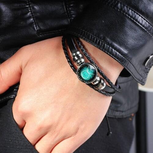Mens Zodiac Sign Illuminated Bracelet Adjustable Hand Woven Leather Bracelet Bracelet