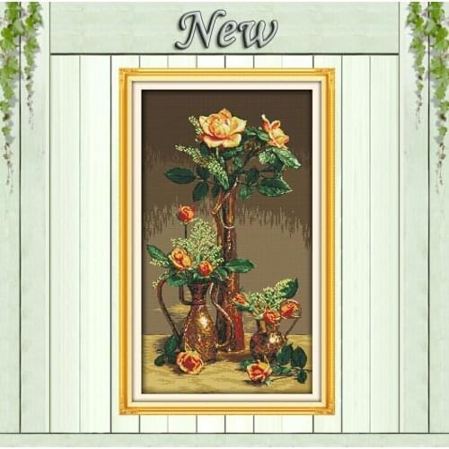 Beautiful flowers Gold Roses,Pattern printed on fabric DMC 11CT 14CT Cross Stitch kits,needlework Sets DIY crafts all embroidery