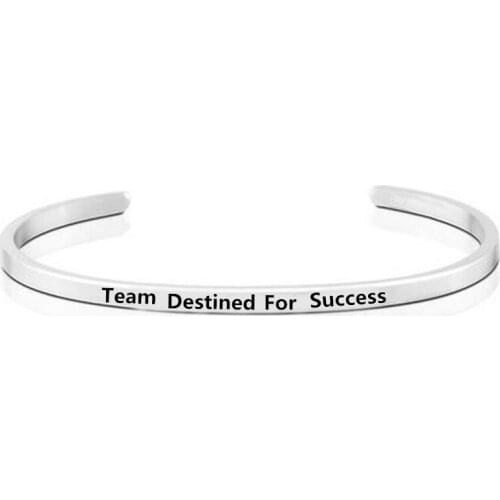 Newest Mantra Bracelet Custom Name Bracelet,Stamped Team Destined For Success 4MM Bar Stainlless Steel Bangle Open Cuff