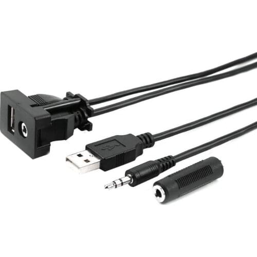 New Car Dash Flush Mount USB Port Panel Auto Boat 3.5mm 1/8 AUX USB Extension Cable Adapter For Toyota Camry Corolla Highlander