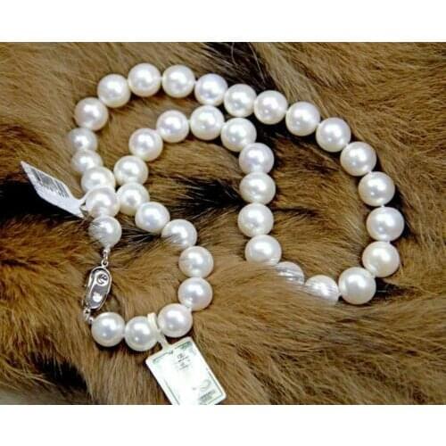 Huge 10-11mm natural south sea genuine white pearl necklace 18"
