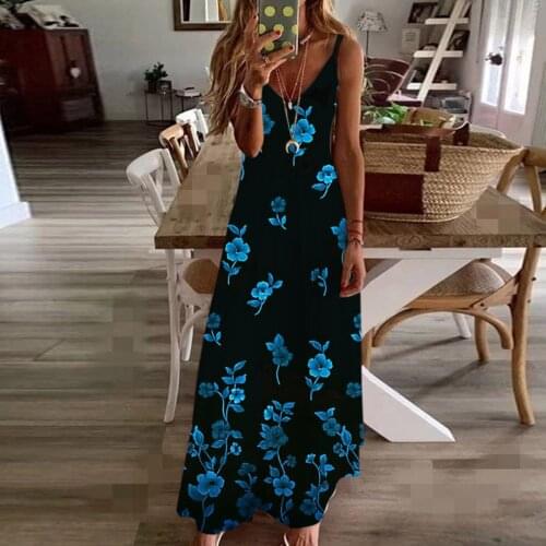 Summer Women Long Dress Floral Print Backless Spaghetti Strap Maxi Dress Sexy Sleeveless Beach Holiday Dress Women Clothing