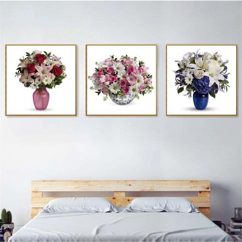 Poster Bouquets Rose Asters Flower Canvas Painting Wall Art Print Lily Orchid Chrysanthemums Home Decor Cuadros Artwork