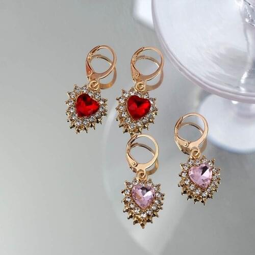 JUST FEEL Trendy Romantic Shining 4Color Crystal Heart Drop Earring For Women Bling Rhinestone Bijoux Bridal Engagement Jewelry