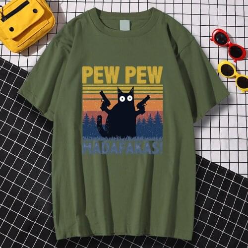 Pew Pew Madafakas Black Cat Funny Print Men T-Shirt Fashion Oversize Tops Summer Simplicity Tee Clothing Harajuku S-XXXL Tops
