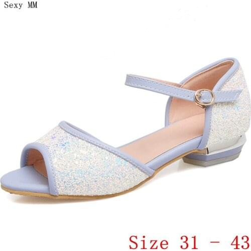 Gladiator Sandals Peep Toe Women Low Heels Summer Pumps D'Orsay Shoes Woman Low Heel Sandals Small Plus Size 31 32 33 - 41 42 43