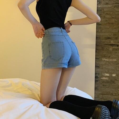 High Waist A-line Fashion Womens Denim Shorts New Summer Ultra Thin Straight Leg Tight Elastic Shorts Female Thin Hot Pants