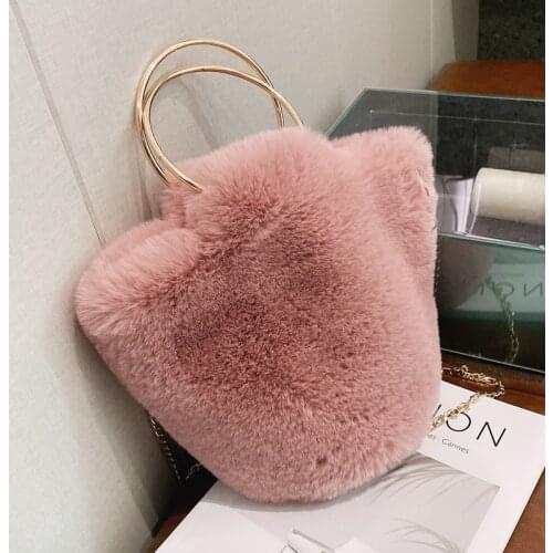 Bucket Bag Handbag Fashion Faux Fur Winter Bags Women Shoulder Crossbody Bag Ladies Plush Hand Bags Designers Bolsa Feminina Sac