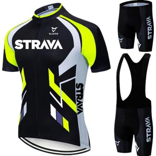 STRAVA Pro Cycling Jersey Set Men Summer Cycling Wear Mountain Bike Clothes Racing MTB Bicycle Clothing Bib Suit Ropa Ciclismo