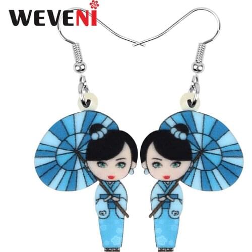 WEVENI Acrylic Japanese Kimono Girl Parasol Earrings Drop Dangle Decoration Jewelry For Women Girl Teen Kid Charm Gift Accessory